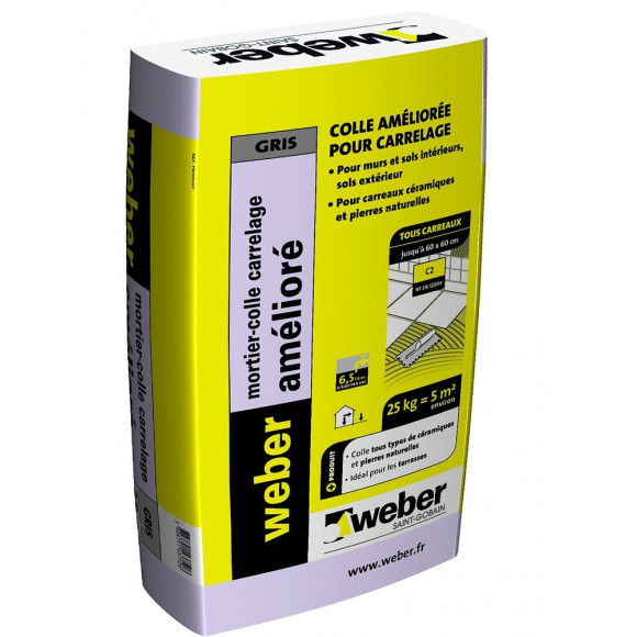 Mortier colle amélioré gris 25 kg WEBER