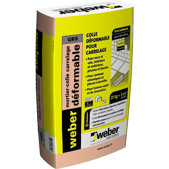Mortier colle déformable gris 25 kg WEBER