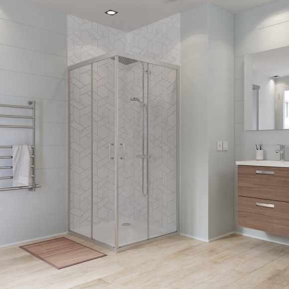 Angle de douche carré 80 x 80 cm en verre 6 mm transparent