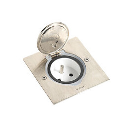 Prise de sol inox étanche avec clapet de protection+boîte à encastrer