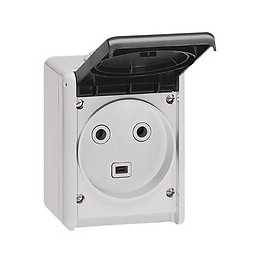 Prise de courant de puissance avec terre - 32A - IP44 - 2 alvéoles