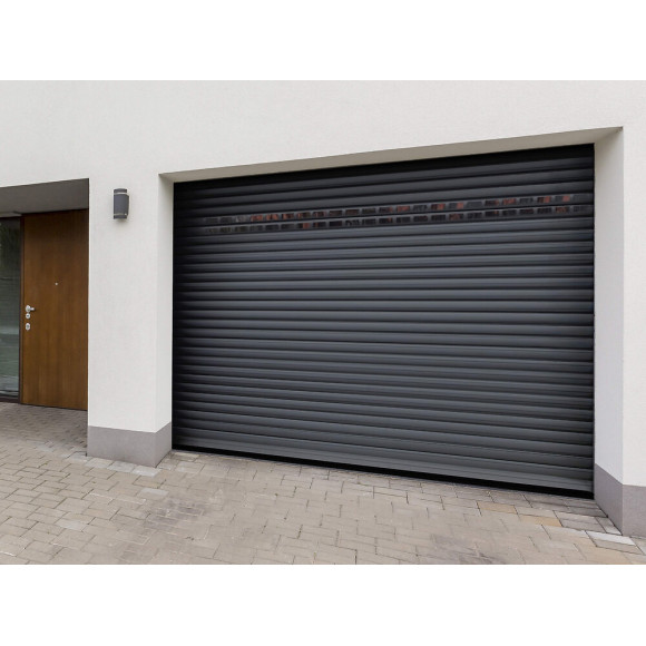 Porte de garage enroulable + hublot 2x2.40m alu Gris