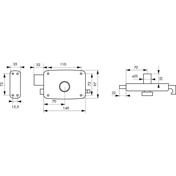 Serrure En Applique Thirard, Axe 70 Mm, À Tirage, Ouverture À Gauche