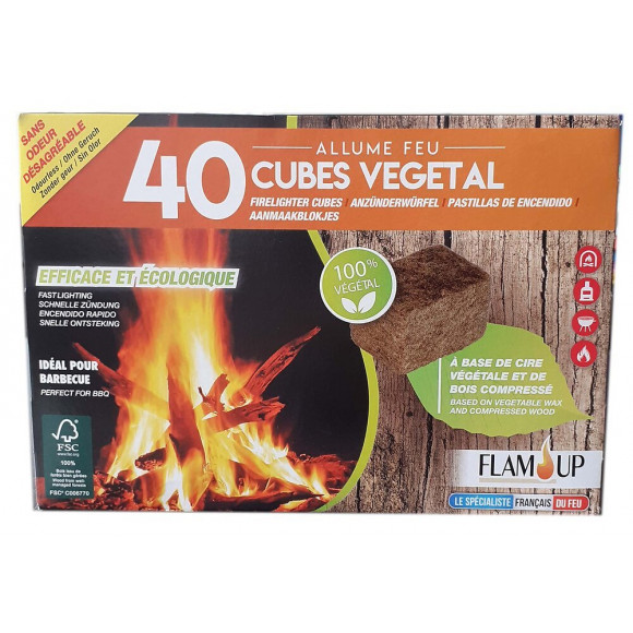 ALLUME FEU FLAM'UP 40 CUBES EN BOIS COMPRESSE FSC  100% VEGETAL