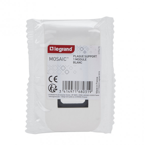 Plaque Mosaic avec support pour 1 module - blanc