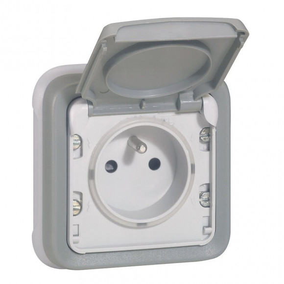 Prise de courant étanche et volet de protection IP55 Plexo - gris