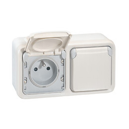 Double prise de courant étanche avec terre Plexo saillie horizontal