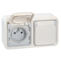Double prise de courant étanche avec terre Plexo saillie horizontal