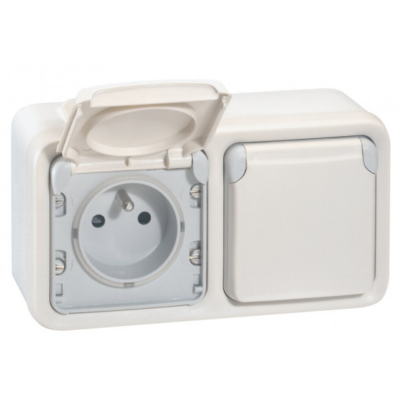Double prise de courant étanche avec terre Plexo saillie horizontal