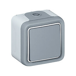 Poussoir étanche Plexo complet saillie - gris