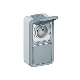 Interrupteur + prise avec terre Plexo apparent vertical - Gris