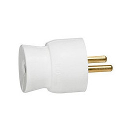 Fiche plastique 2P+T 16A à sortie droite avec étiquette - blanc