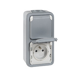 Double prise de courant avec terre Plexo apparent vertical - Gris