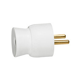 Fiche plastique 2P+T 16A à sortie droite avec étiquette - blanc