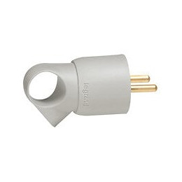 Fiche plastique 2P+T 16A à anneau avec étiquette avec Gencod - gris