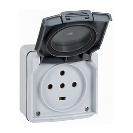 Prise de courant de puissance saillie étanche - 20A - 4 alvéoles-gris