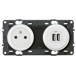 Prise de courant avec terre Céliane Surface + chargeur 2USB précâblés