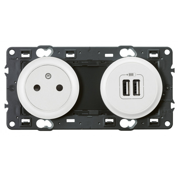 Prise de courant avec terre Céliane Surface + chargeur 2USB précâblés