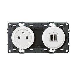 Prise de courant avec terre Céliane Surface + chargeur 2USB précâblés