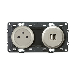Prise de courant avec terre Céliane Surface et chargeur 2 USB précâblé