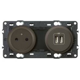 Prise de courant avec terre Céliane Surface et double chargeur USB