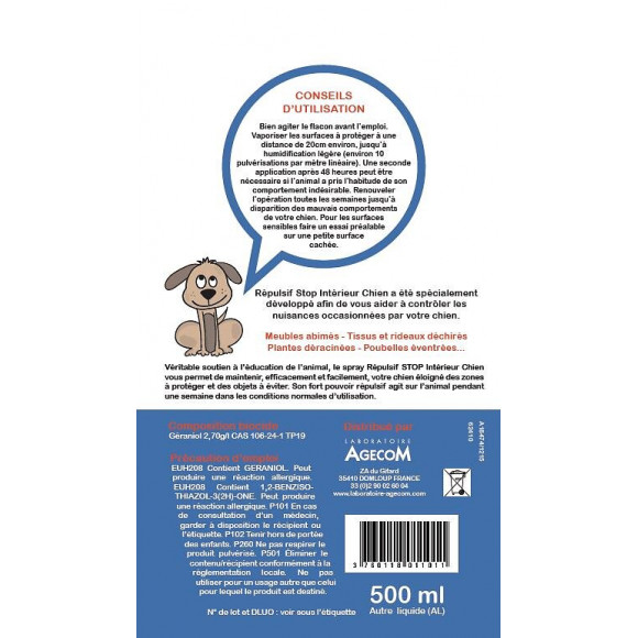 Pompe REPULSIF STOP Spray intérieur chien 600ml