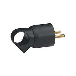 Fiche plastique 2P+T 16A à anneau avec étiquette avec Gencod - noir