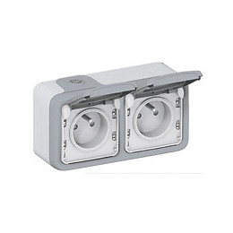 Double prise de courant avec terre Plexo apparent horizontal - Gris