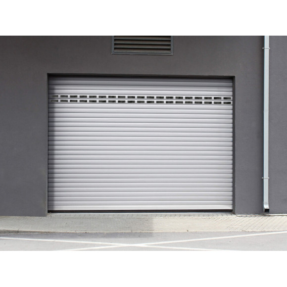 Porte de garage enroulable + hublot 2x2.40m alu Blanc