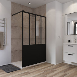 Paroi de douche à l'italienne industriel en verre sérigraphié noir