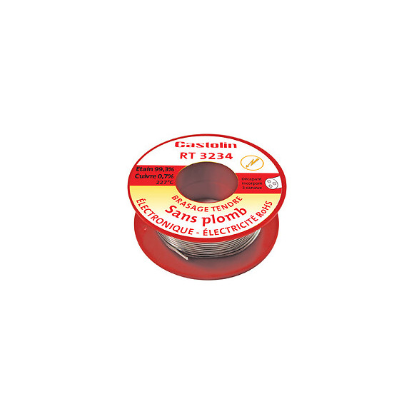 Fil étain spéc électro étain cuivre 0,7% diam 1 mm 100g ame décapante