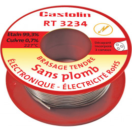 Fil étain spéc électro étain cuivre 0,7% diam 1 mm 100g ame décapante