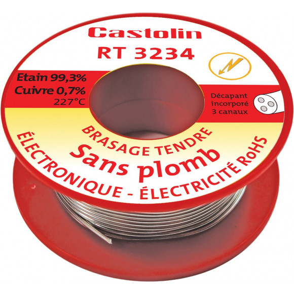 Fil étain spéc électro étain cuivre 0,7% diam 1 mm 100g ame décapante