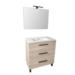 Meuble Nama pour plan vasque aspect bois avec miroir