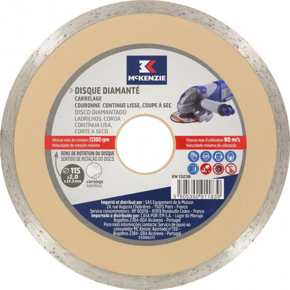 Disque diamant continu d.115x2mm - alésage 22.2mm
