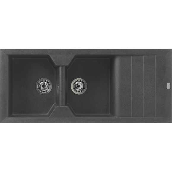 Evier en Quartzolit Granit Victoria 2 Bacs 1 égouttoir 116x50 Noir