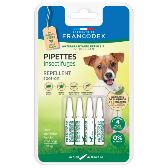 Pipettes insectifuges petit chien -10kg x4