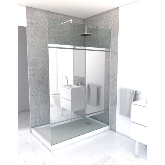 Paroi de douche à l'italienne Parma 2 verre bande miroir 140cm