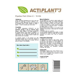 3 Pipettes antiparasitaires  ACTIPLANT'3 chiot et petit chient.