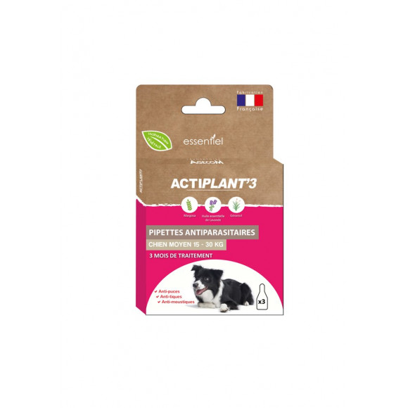 3 Pipettes antiparasitaires ACTIPLANT'3  chien de taille moyenne.