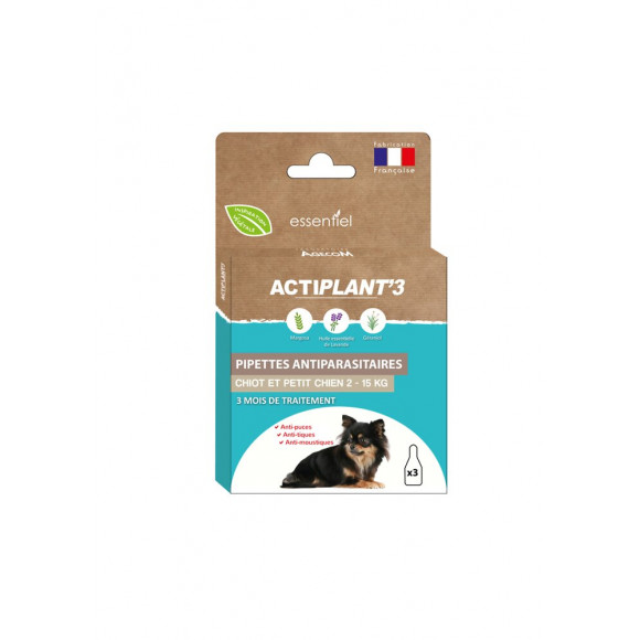 3 Pipettes antiparasitaires  ACTIPLANT'3 chiot et petit chient.
