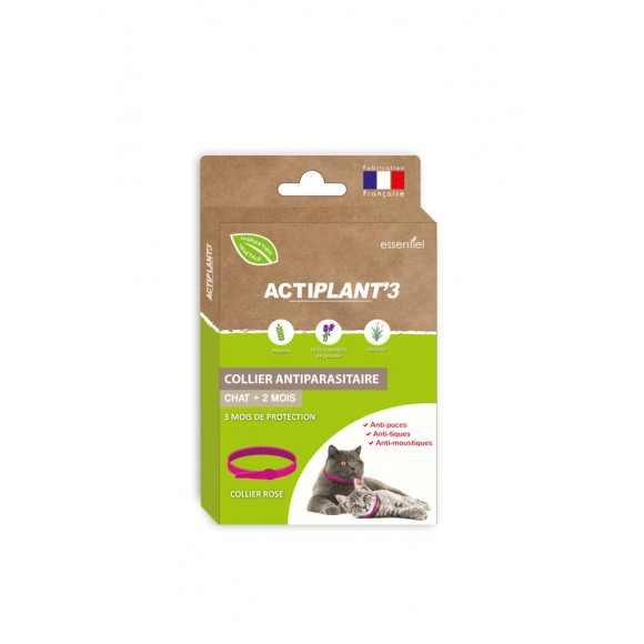 Collier antiparasitaire ACTIPLANT'3  rose chat.