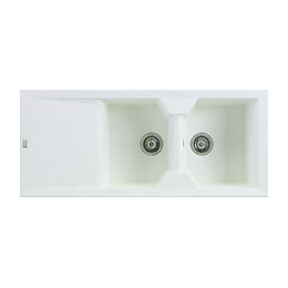 Evier en Quartzolit Granit Victoria 2 Bacs 1 égouttoir 116x50 Blanc