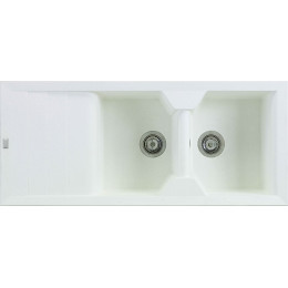 Evier en Quartzolit Granit Victoria 2 Bacs 1 égouttoir 116x50 Blanc