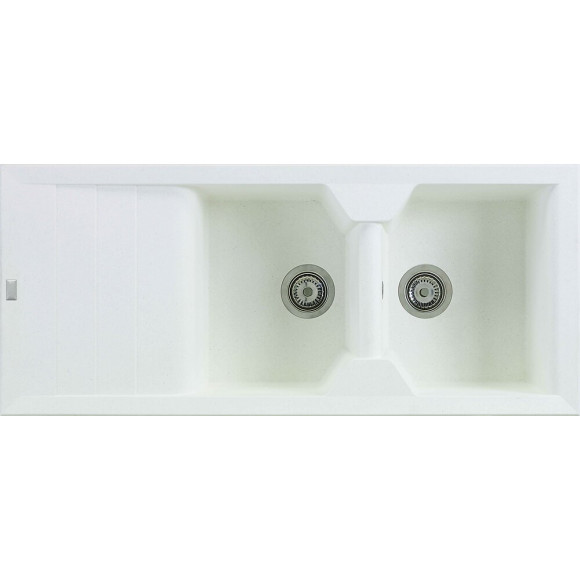Evier en Quartzolit Granit Victoria 2 Bacs 1 égouttoir 116x50 Blanc
