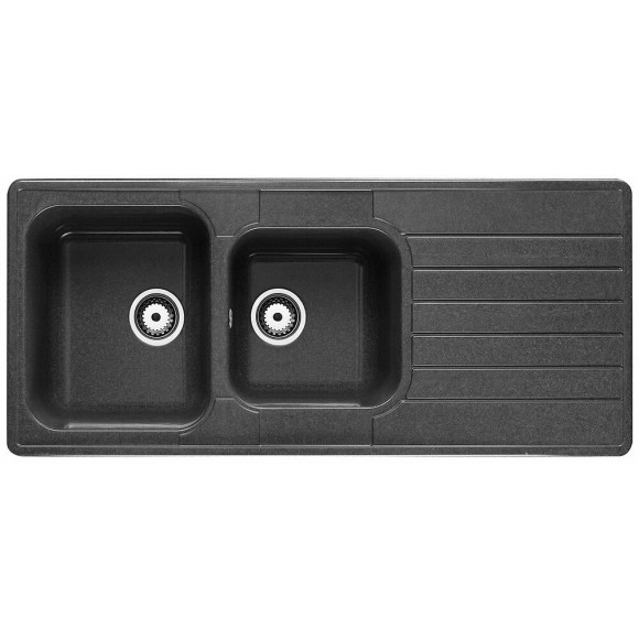 Evier en Quartzolit Granit Flora 2 Bacs 1 égouttoir 116x50 Noir