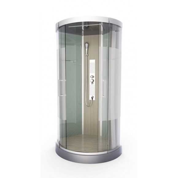 Cabine de douche ronde structure alu laqué gris métal 95x95x230