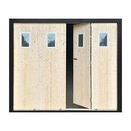 Porte de garage à la française sapin avec hublots tab H.200x240cm