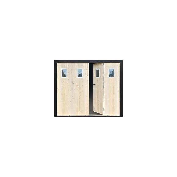 Porte de garage à la française sapin avec hublots tab H.200x240cm