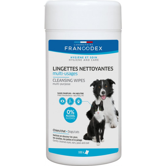 Lingettes nettoyantes multi-usages chien / chat x100